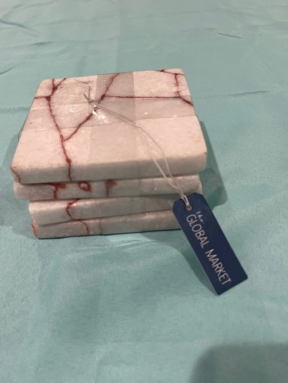 White Marble Coaster Set with Red Veining